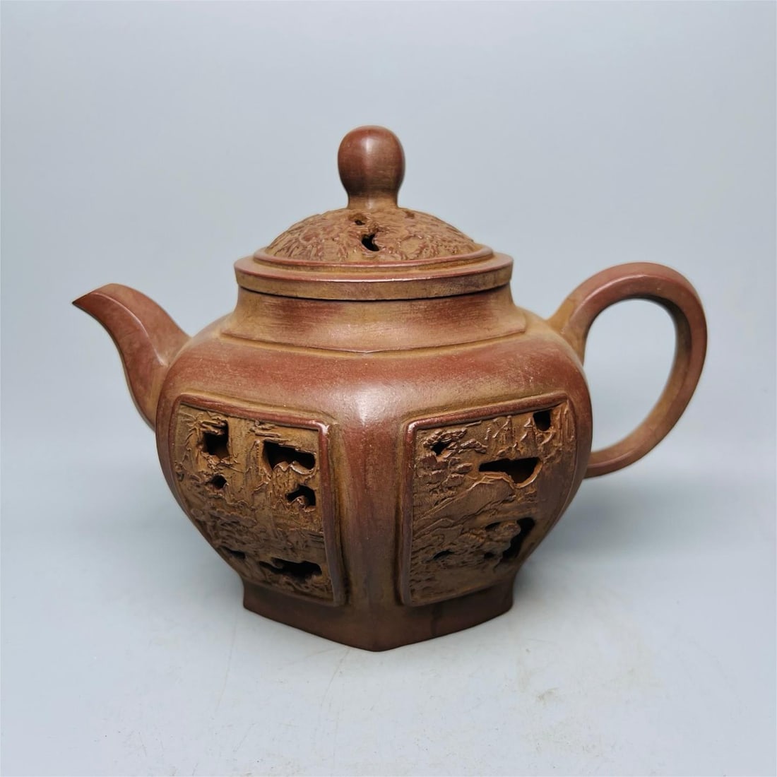 A beautiful old purple sand factory hexagonal hollow pot (1 of 6)