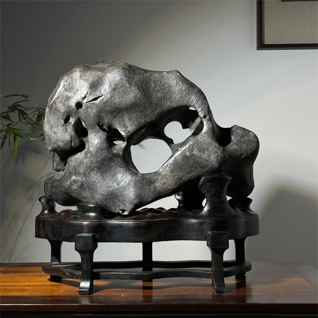 A piece of exquisite Taihu stone: Exquisite Taihu Lake stone Size:H:55cm W:52cm T:20cm (The Dimensions Of All Batches Are Manually Measured.If You Need More Detailed Information, Please Contact Our Customer Service Before Bidding.)