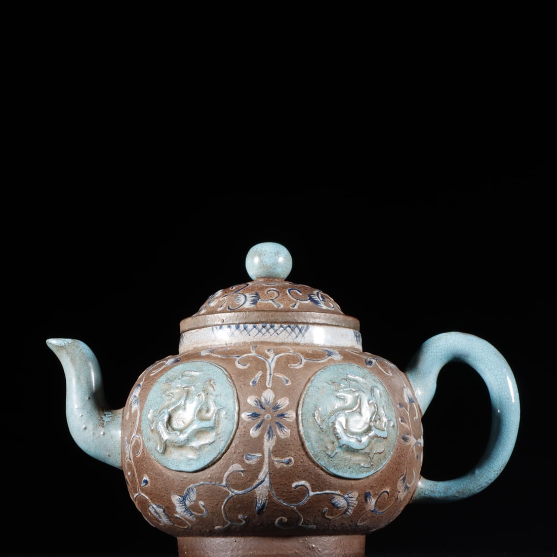 A Qing Dynasty sticker pointillism window dragon pattern palace lamp purple clay pot: Qing Dynasty sticker color, open-window dragon pattern palace lamp, purple clay pot Size:H:11.2x16.3cm (The Dimensions Of All Batches Are Manually Measured.If You Need More Detailed Information, Pleas