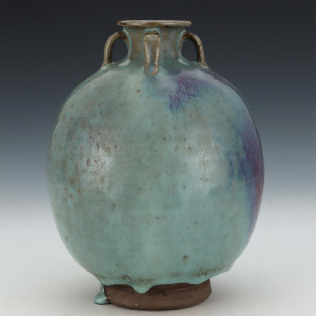 A four-series jar of sky blue glaze purple red spotted glaze from the Jun kiln in the Song Dynasty: The four series of azure glaze purple and red spotted glaze jars of the Jun kiln in the Song Dynasty Size:H:21cm Belly diameter:16cm (The Dimensions Of All Batches Are Manually Measured.If You Need
