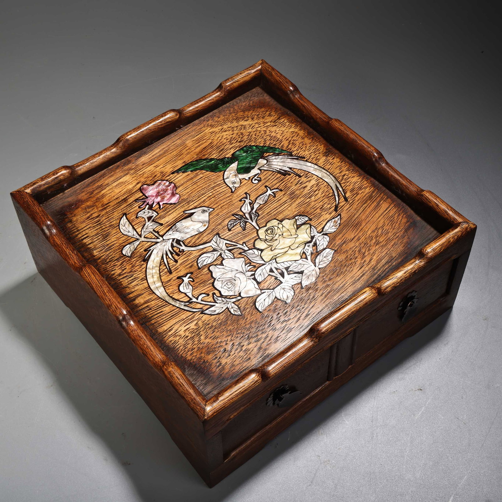 A fine boxwood inlaid shell tea table drawer box (1 of 11)