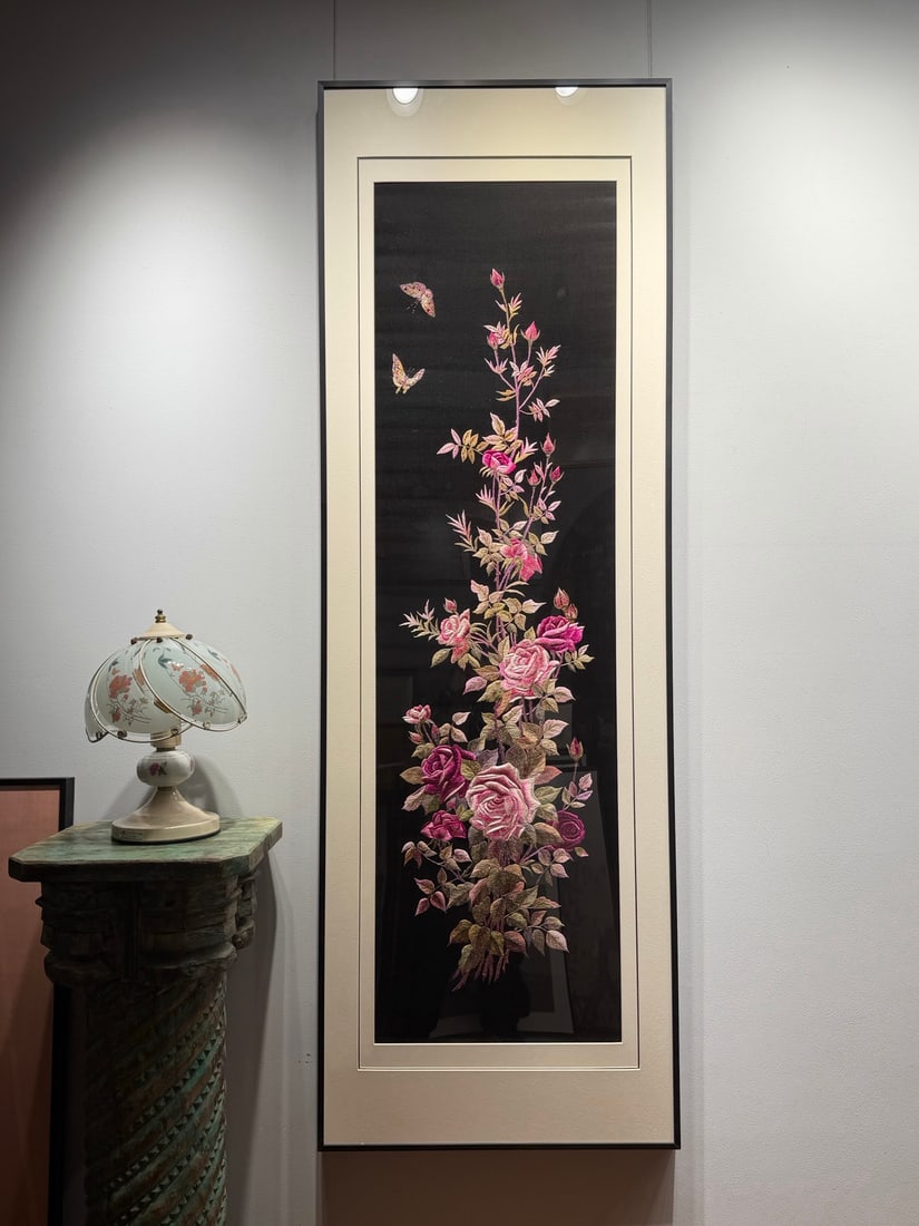 A flower blooming wealth embroidery during the Republic of China period: Flowers bloom and wealth embroidery during the Republic of China Size:173x58cm (The Dimensions Of All Batches Are Manually Measured.If You Need More Detailed Information, Please Contact Our Customer