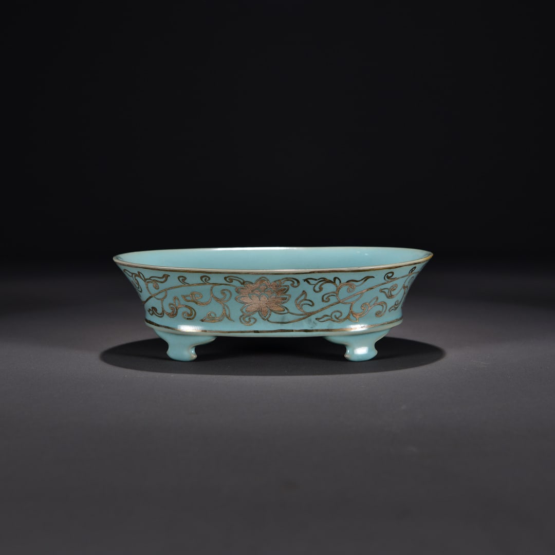 A piece of Ru kiln's azure glaze foot silver painted cloud dragon pattern daffodil wash (1 of 9)