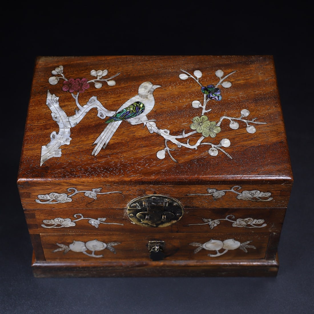 A beautiful rosewood shell flower and bird jewelry box treasure box (1 of 10)