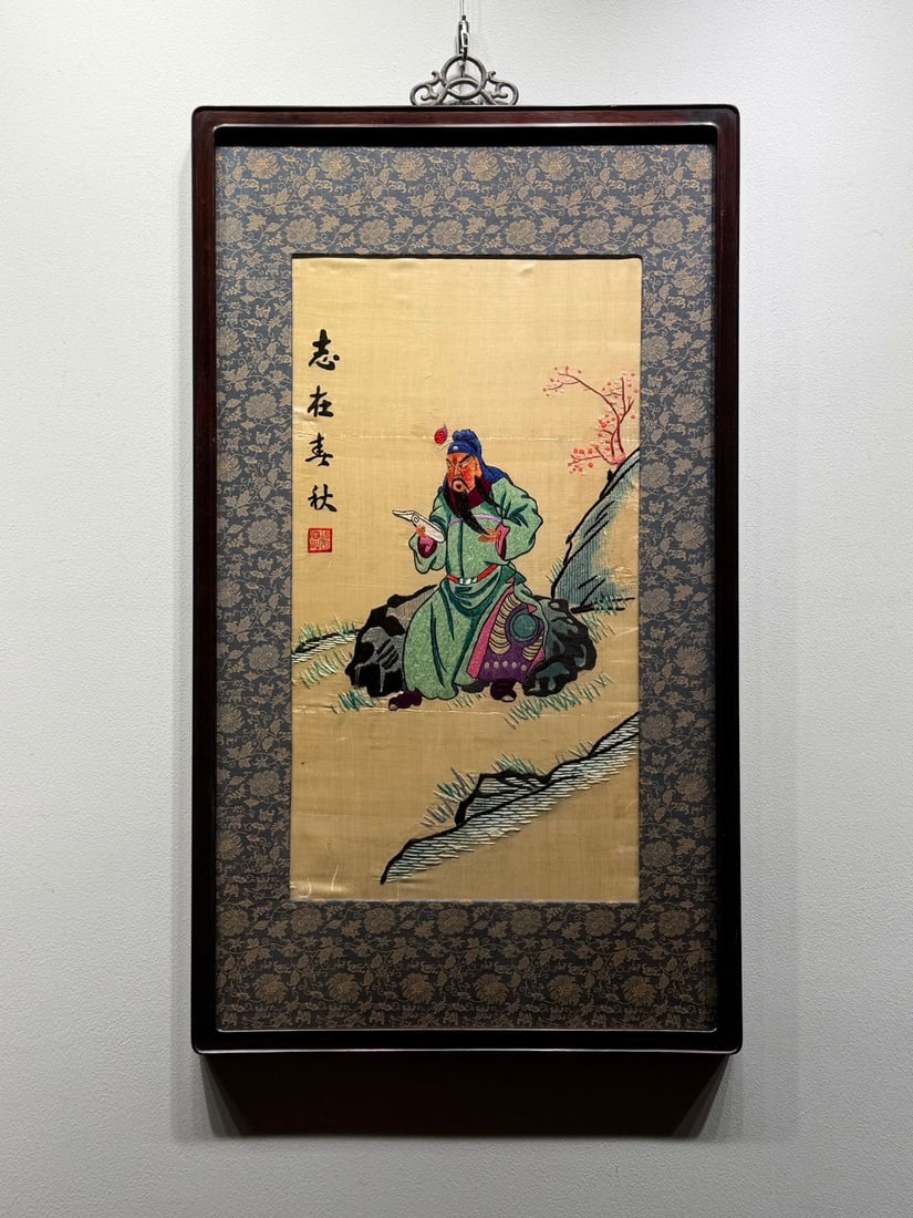An embroidery of Guan Gongtu during the Republic of China: Guan Gong Tu embroidery during the Republic of China Size:81x47cm (The Dimensions Of All Batches Are Manually Measured.If You Need More Detailed Information, Please Contact Our Customer Service