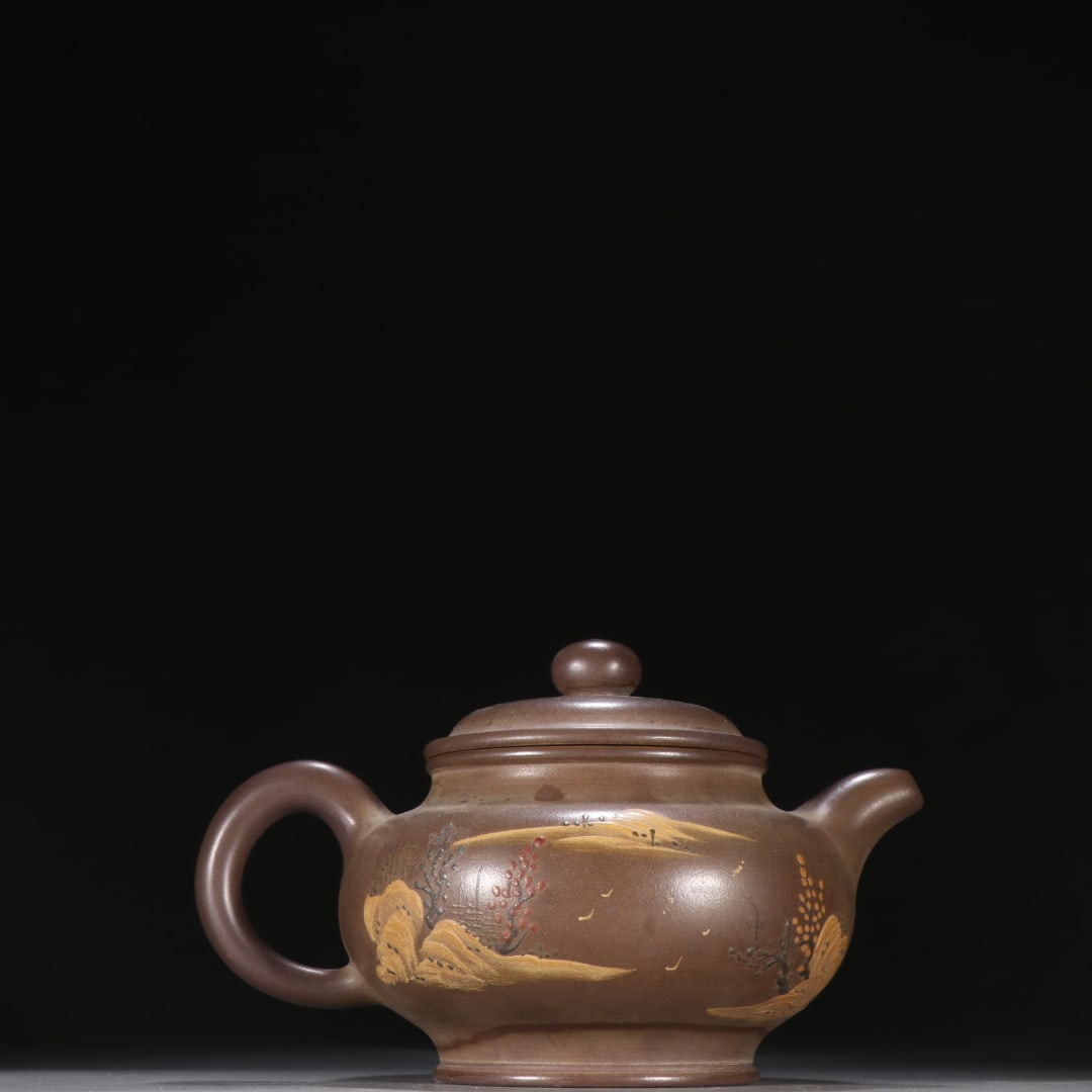 A clay painting landscape of the Qing Dynasty: The clay painting landscape of the Qing Dynasty picked up a pot Size:H:10.8cm W:15.5cm (The Dimensions Of All Batches Are Manually Measured.If You Need More Detailed Information, Please Contact Our