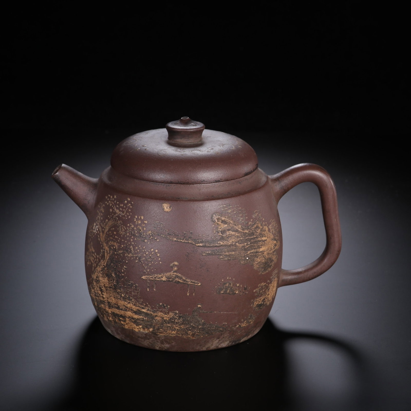 A beautiful clay painting landscape pattern purple clay pot (1 of 9)