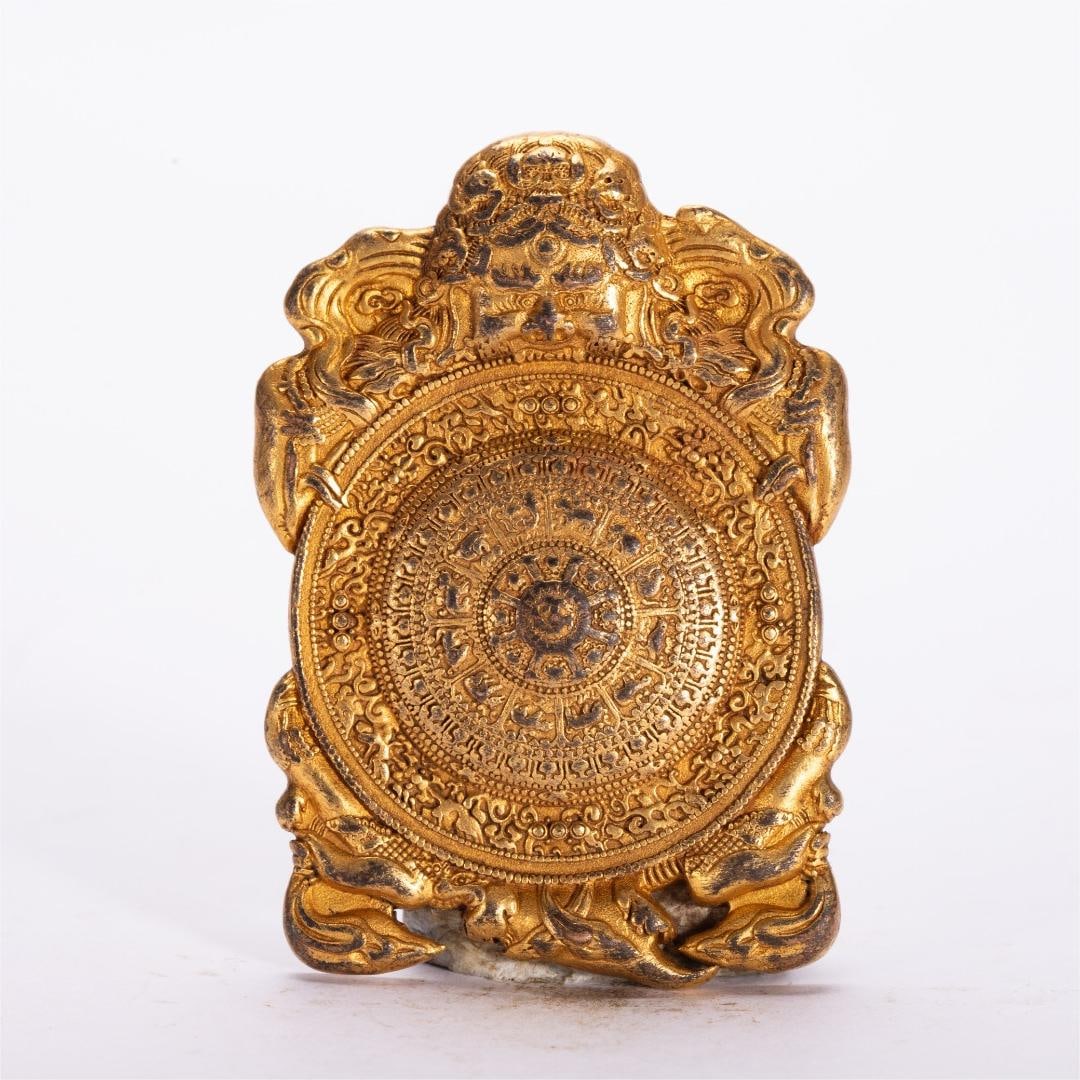 A beautiful copper-gilt nine-palace plaque: Exquisite copper gilt nine-palace plaque Size:L:6x4cm W:0.04kg (The Dimensions Of All Batches Are Manually Measured.If You Need More Detailed Information, Please Contact Our Customer Service Before
