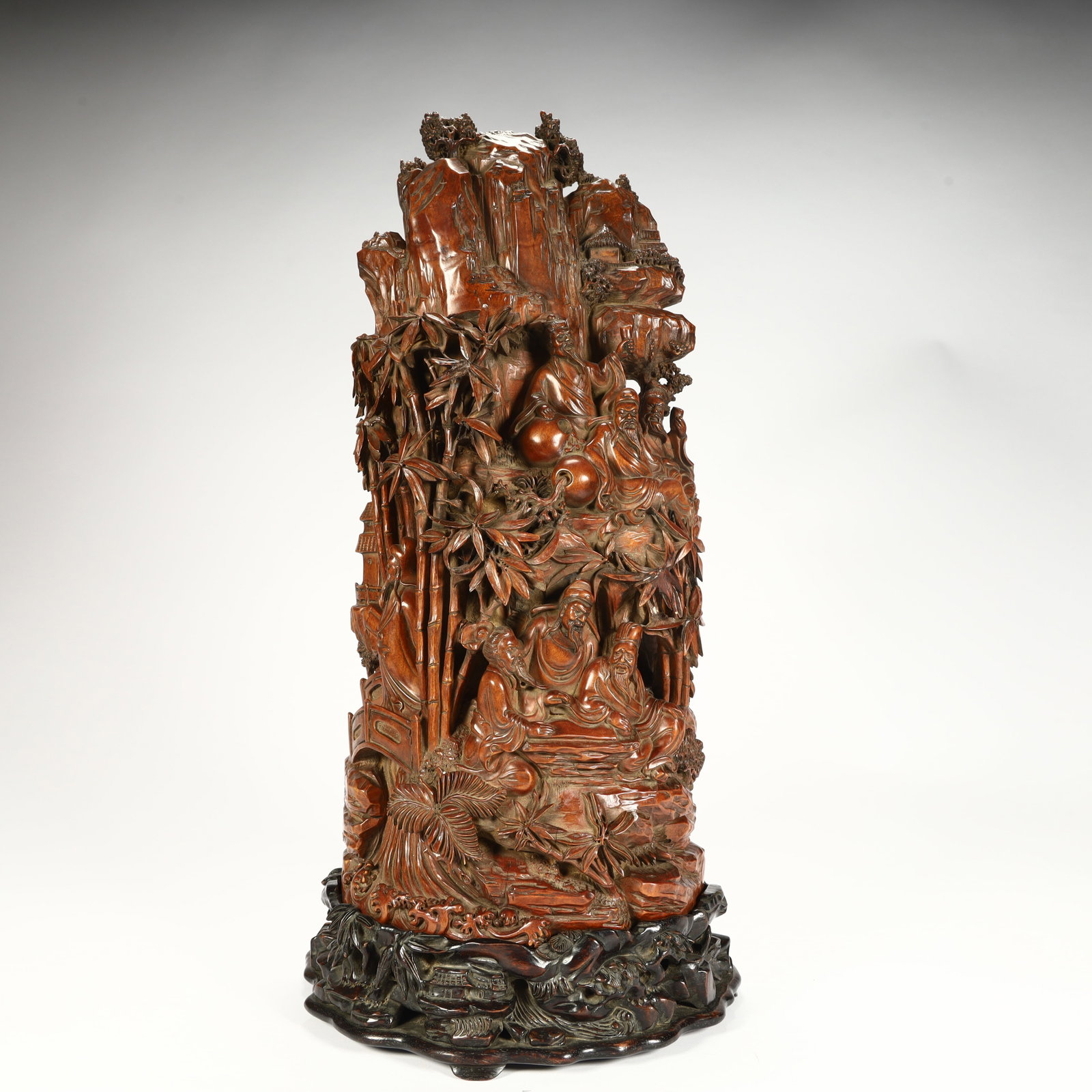A Qing Dynasty boxwood carving bamboo forest Seven Sages Mountain ornament: Qing Dynasty boxwood carving bamboo forest Seven Sages Mountain ornament Size: H:38cm L: 19cm W:10cm W:2kg (The Dimensions Of All Batches Are Manually Measured.If You Need More Detailed Information, P