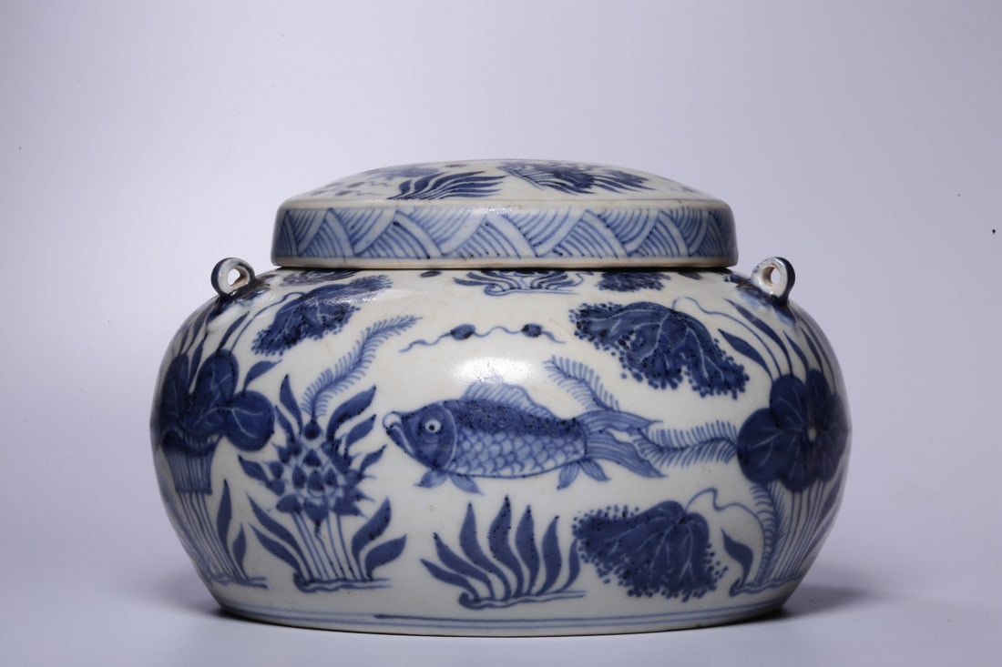 A Ming Dynasty mackerel algae pattern lid jar - 2