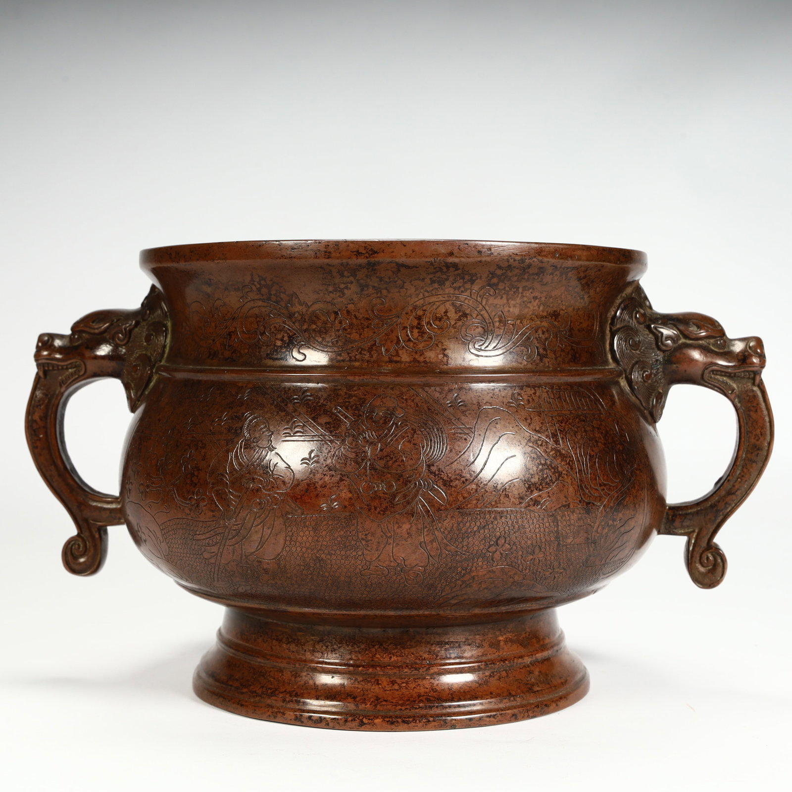 A bronze carved character pattern animal ear incense burner of the Qing Dynasty (1 of 12)
