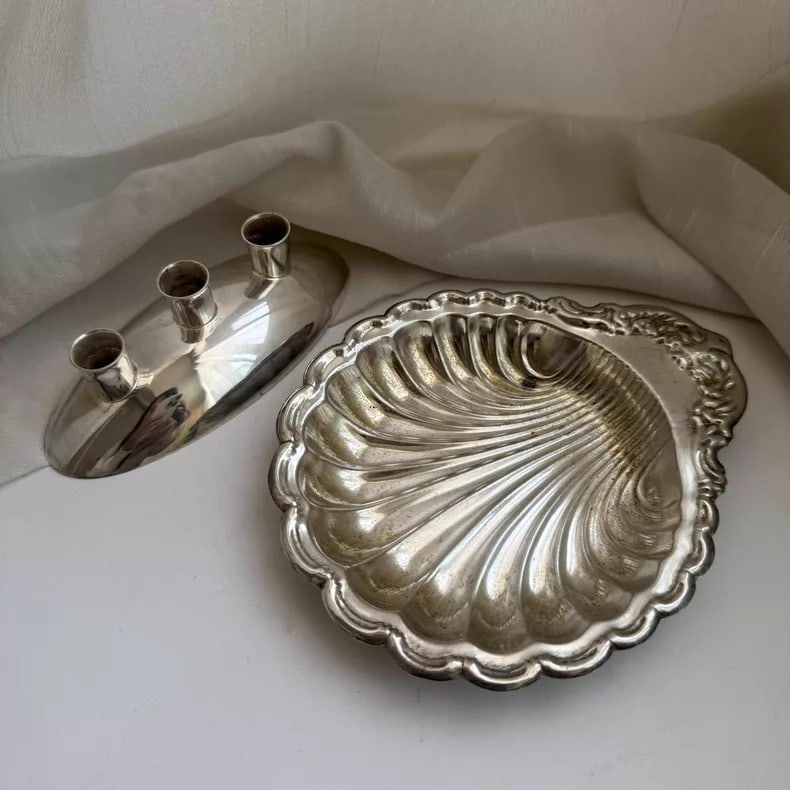 A fine silver-plated shell plate three-headed candlestick - 2