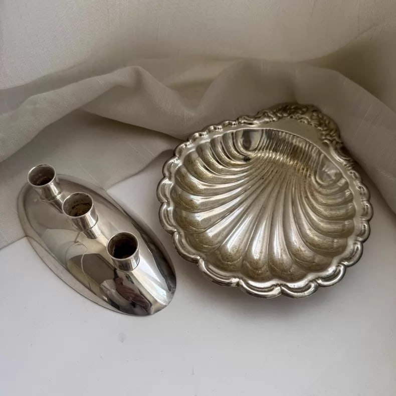 A fine silver-plated shell plate three-headed candlestick - 3