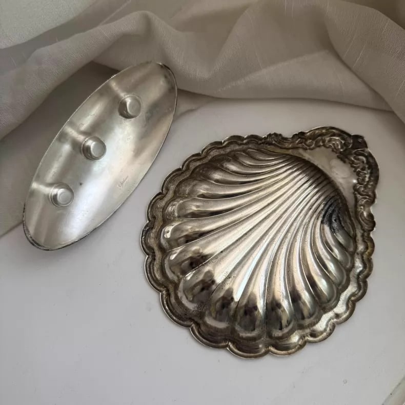 A fine silver-plated shell plate three-headed candlestick - 4