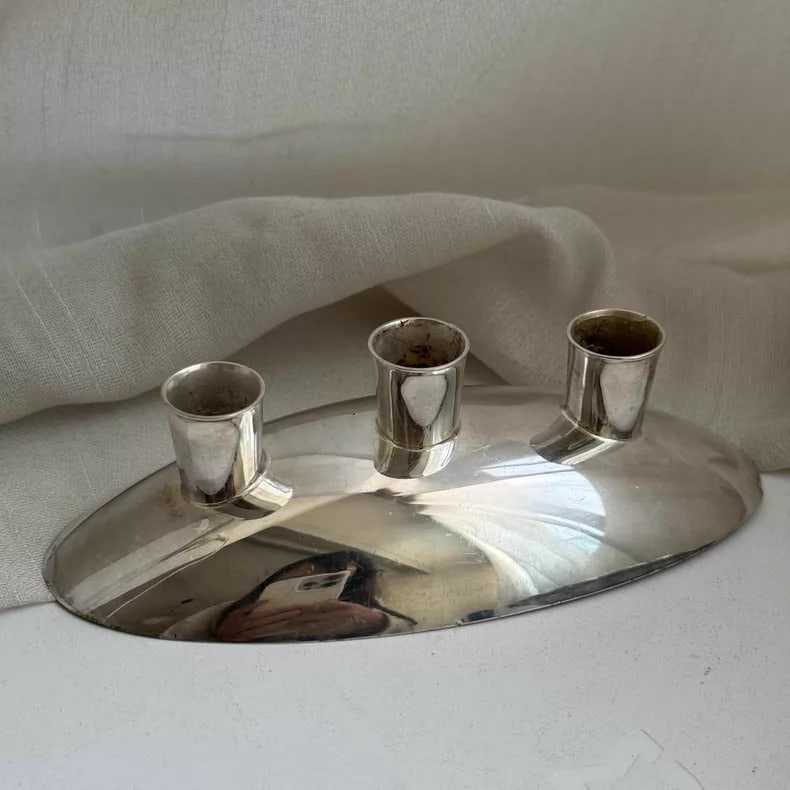 A fine silver-plated shell plate three-headed candlestick - 6