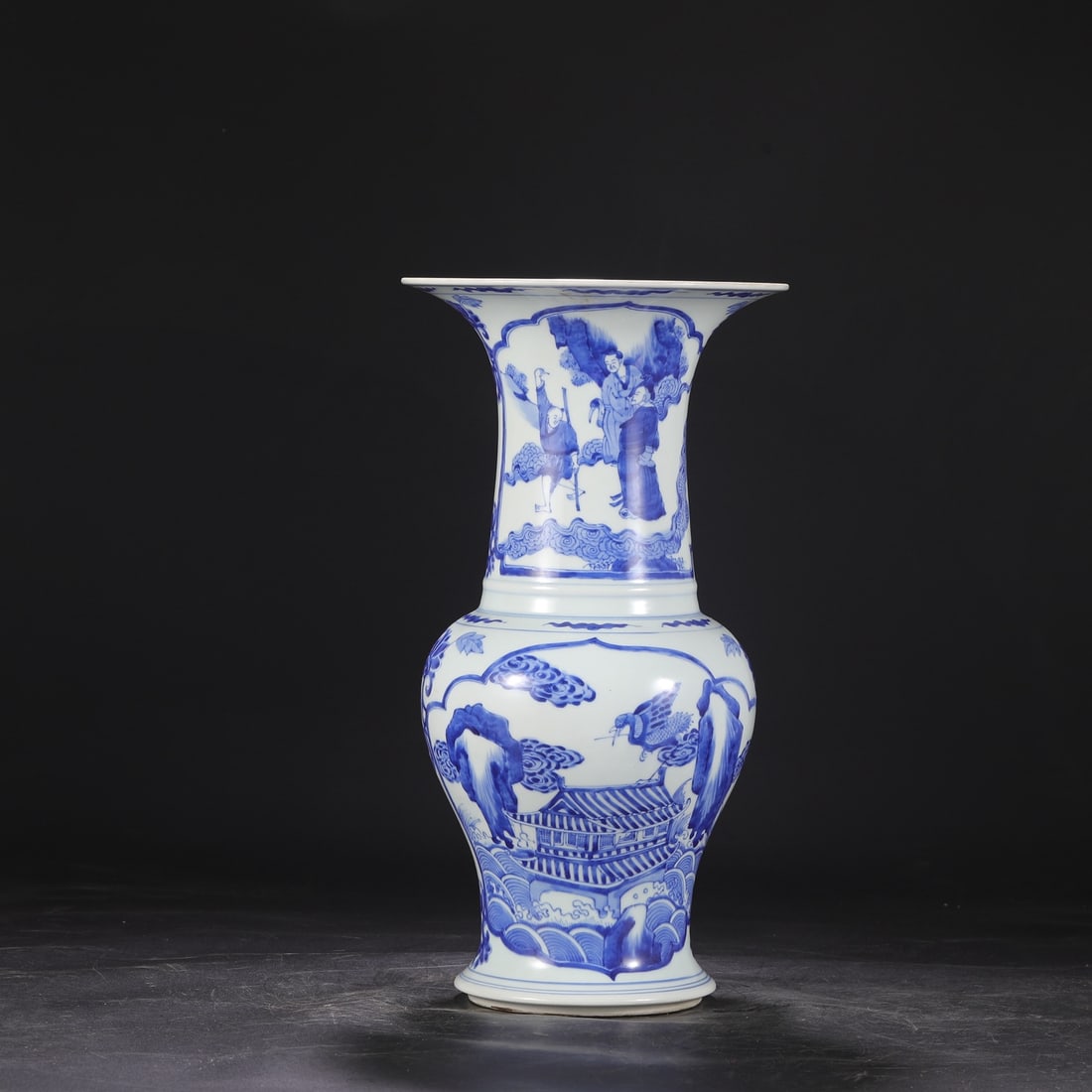 A blue and white window figure large phoenix tail vase made in the Kangxi era of the Qing Dynasty: The Qing Dynasty Kangxi year system of the blue and white window figure large phoenix tail vase Size:H:43.5cm Calibre:23cm Belly diameter:19cm (The Dimensions Of All Batches Are Manually Measured.If
