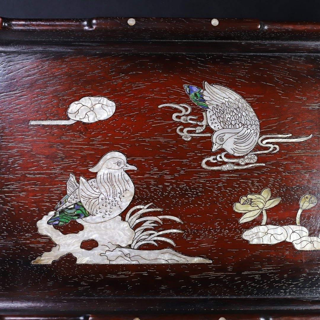 A fine mahogany shell-inlaid rectangular tea tray tray - 2