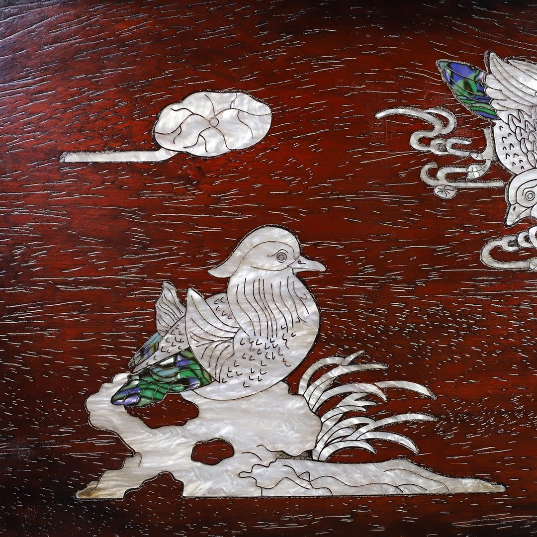 A fine mahogany shell-inlaid rectangular tea tray tray - 3