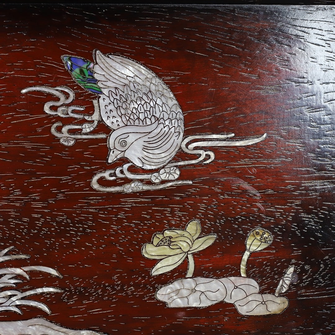 A fine mahogany shell-inlaid rectangular tea tray tray - 4