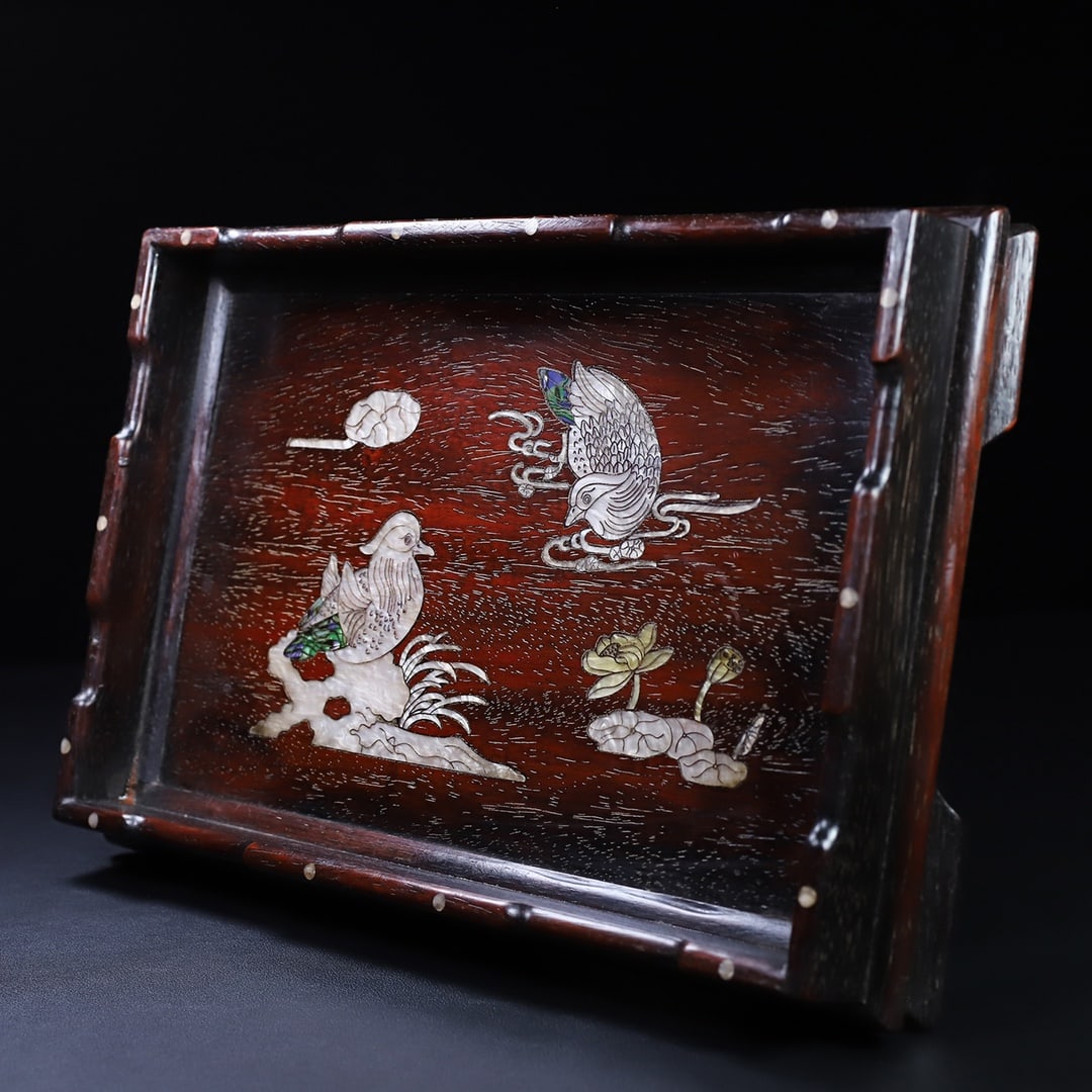 A fine mahogany shell-inlaid rectangular tea tray tray - 5