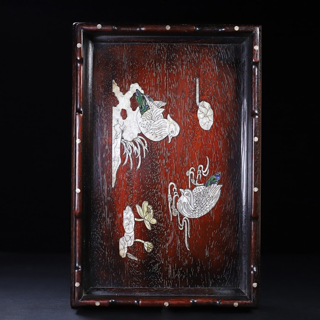 A fine mahogany shell-inlaid rectangular tea tray tray - 7
