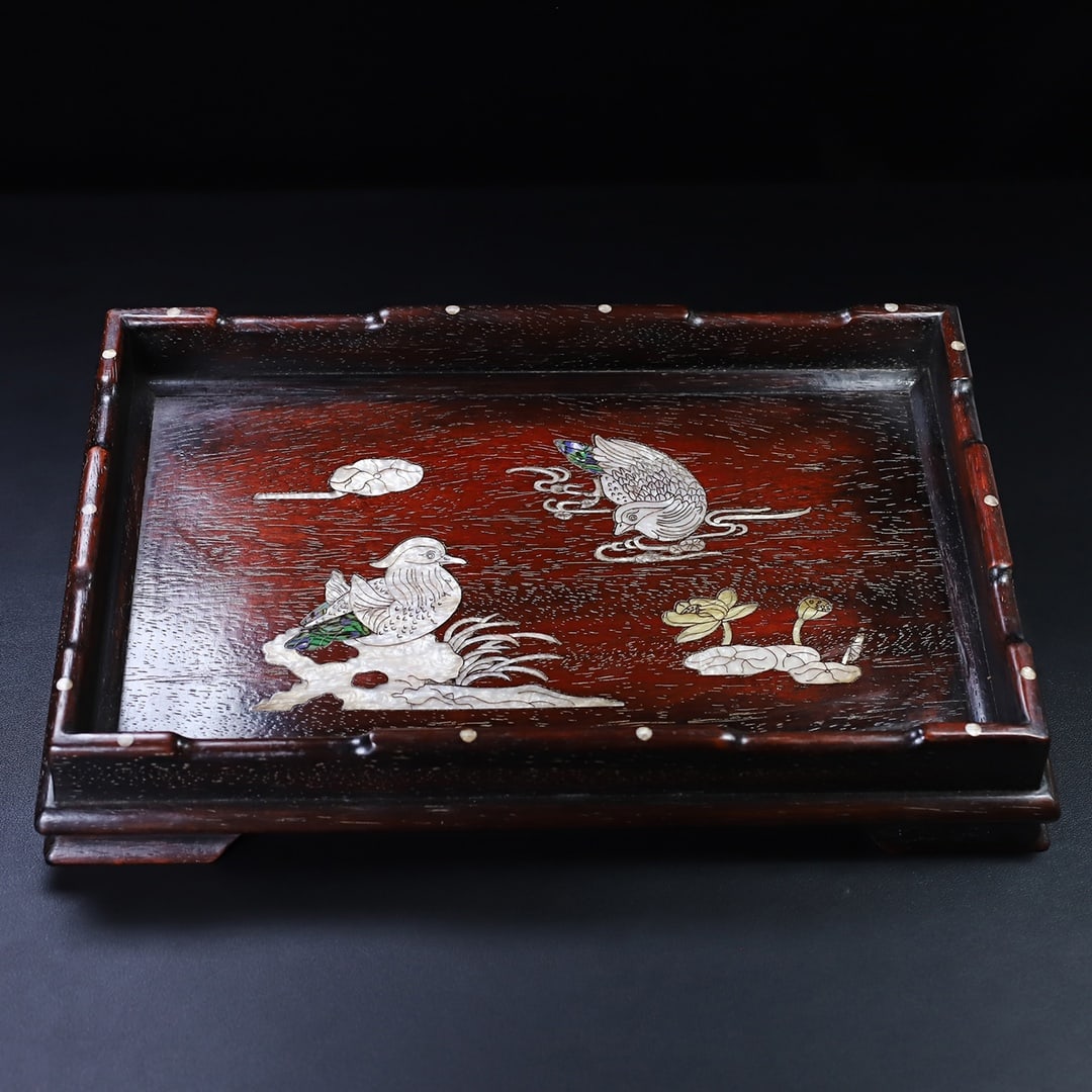 A fine mahogany shell-inlaid rectangular tea tray tray - 8