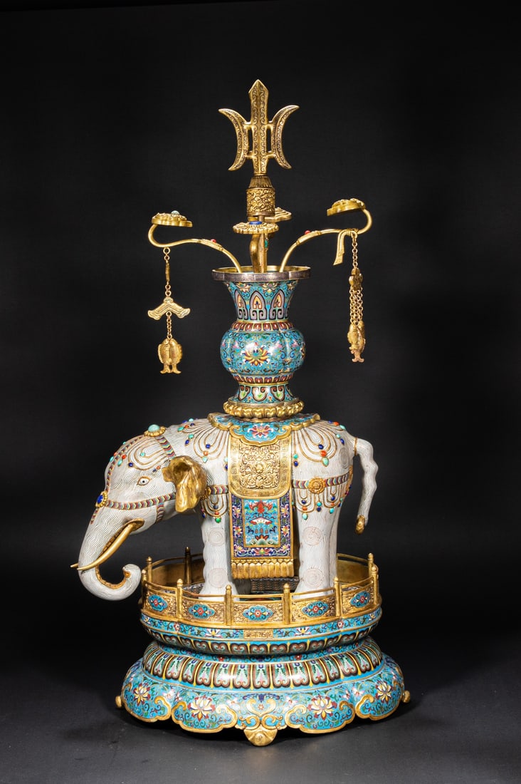 A beautiful cloisonne enamel inlaid gemstone peace and auspicious ornament: Exquisite cloisonne enamel inlaid gemstone peace and auspicious ornaments Size:85x43x33cm (The Dimensions Of All Batches Are Manually Measured.If You Need More Detailed Information, Please Contact Our