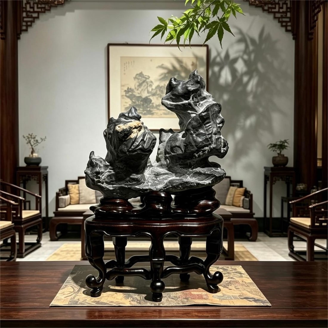 A beautiful Lingbi stone study ornament: Exquisite Lingbi stone study ornaments Size:H:32cm W:20cm T:11cm (The Dimensions Of All Batches Are Manually Measured.If You Need More Detailed Information, Please Contact Our Customer Service Before 