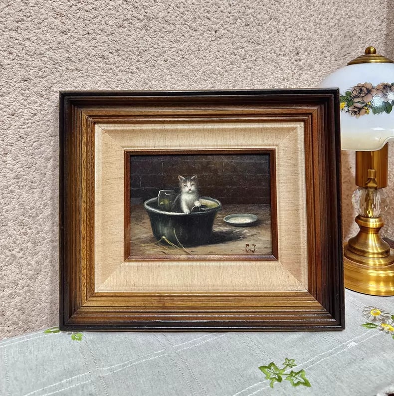 A beautiful Italian pure hand-painted old oil painting of animals: Beautiful Italian pure hand-painted old oil painting of animals Size:34x29cm (The Dimensions Of All Batches Are Manually Measured.If You Need More Detailed Information, Please Contact Our Customer Ser