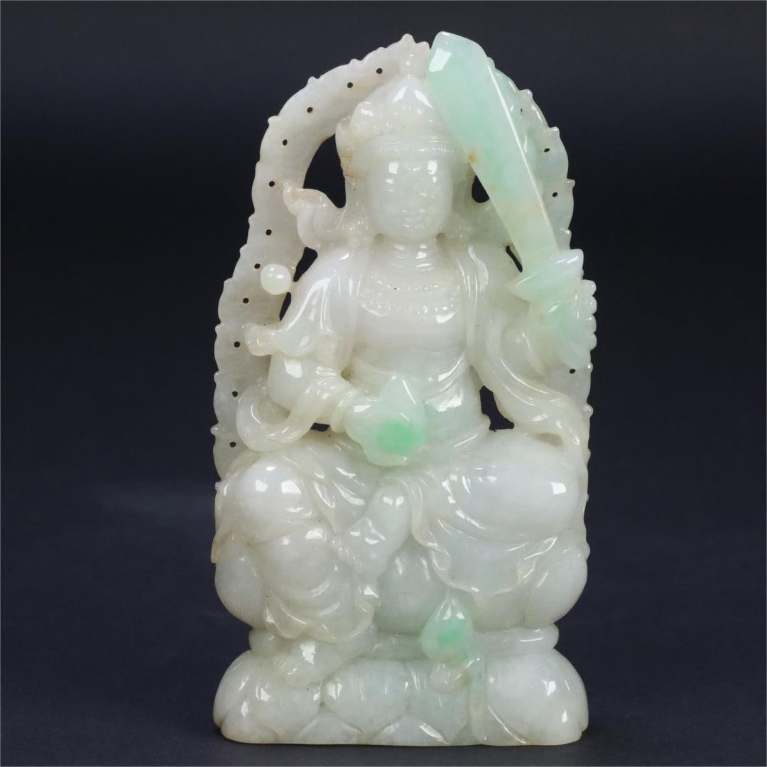 An old jade Manjushri Bodhisattva carving from the Qing Dynasty (1 of 12)