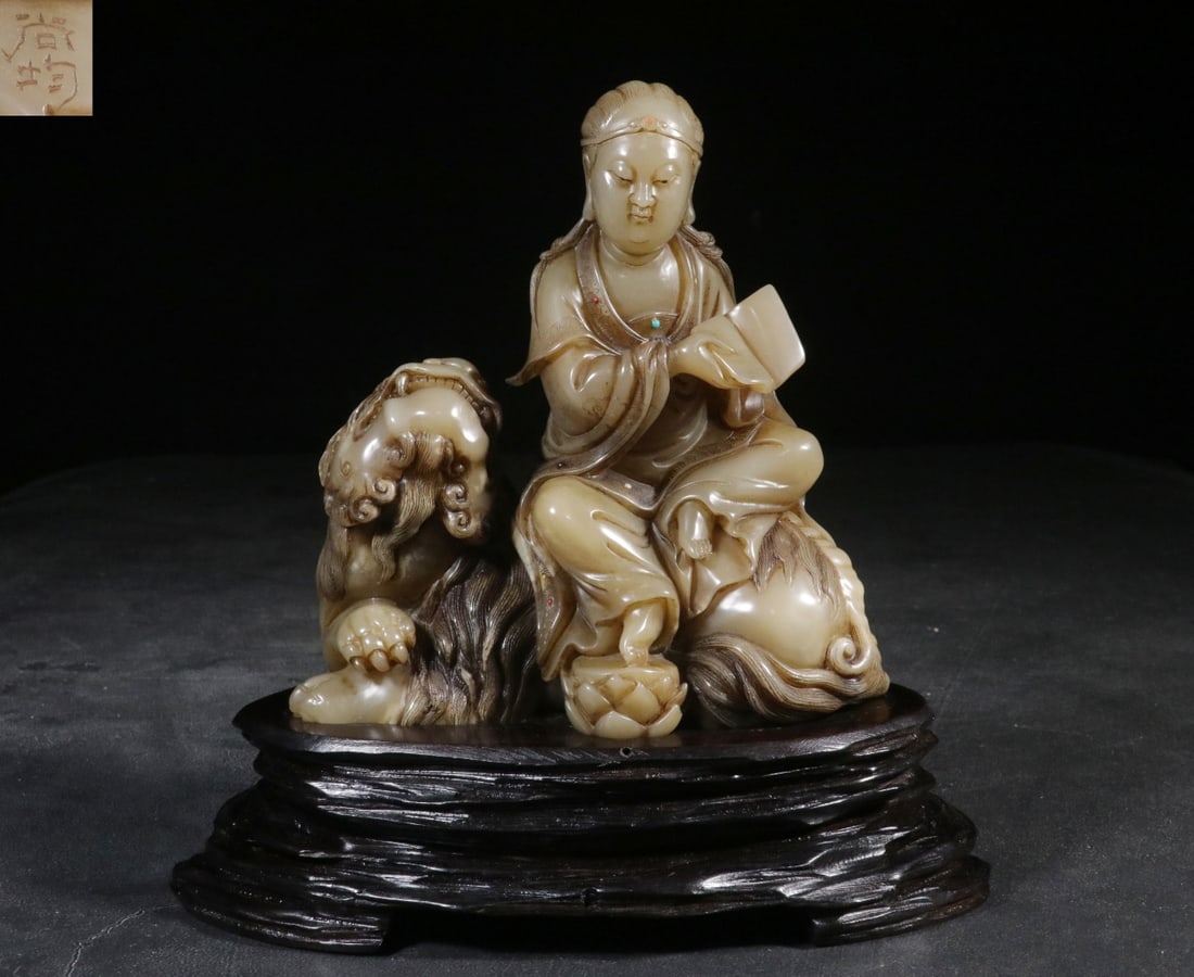 A Shang Jun statue of Manjushri Guanyin on Shoushan Furong Stone (1 of 9)