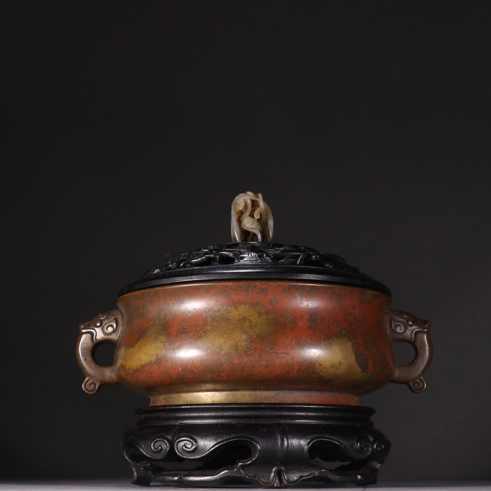 A copper double-beast-ear incense burner made during the Xuande period of the Ming Dynasty (1 of 9)