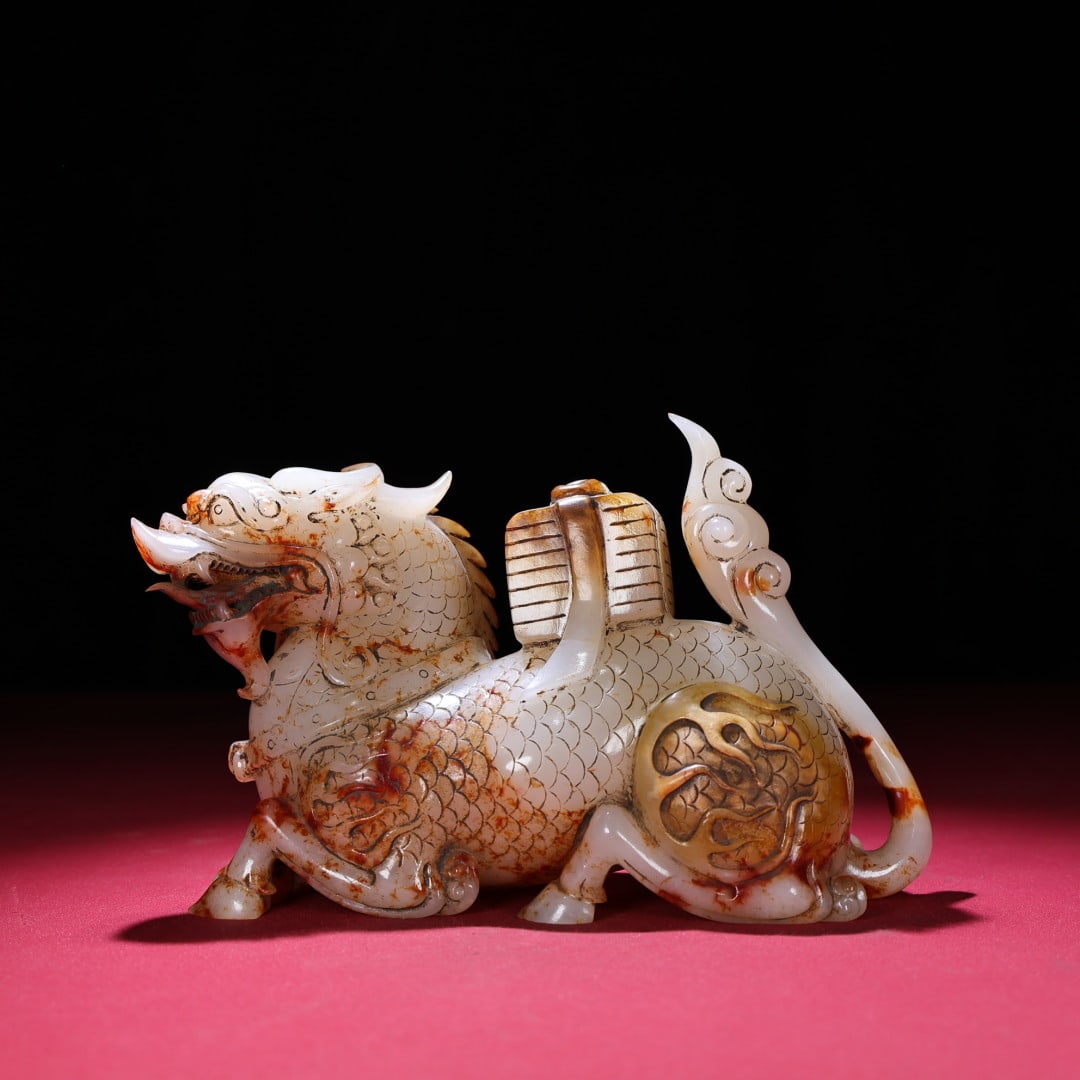 A delicate Hetian white jade shengkeng Qilin auspicious ornament (1 of 8)