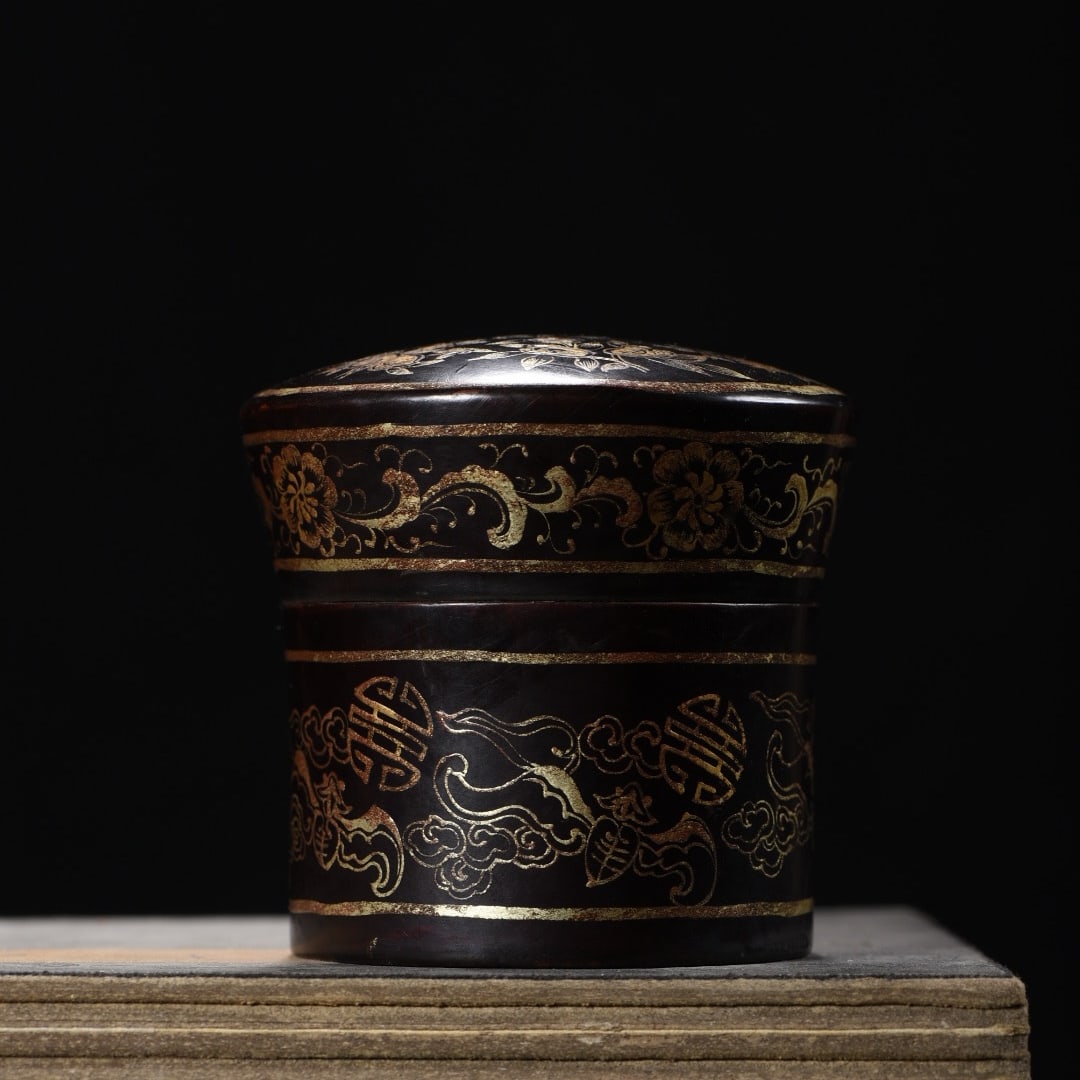 A finely crafted wooden base with real gold lacquerware and floral fortune and longevity pattern (1 of 9)