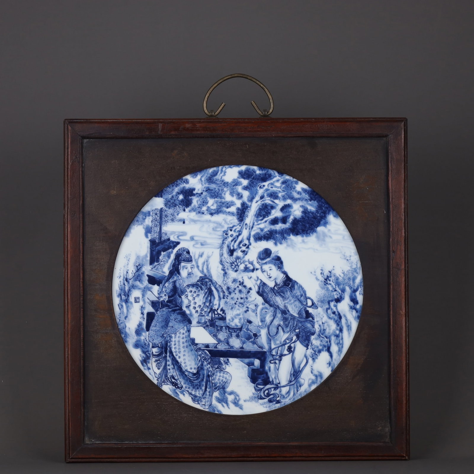 A blue-and-white porcelain plaque depicting the steps of the Republic of China dynasty (1 of 9)