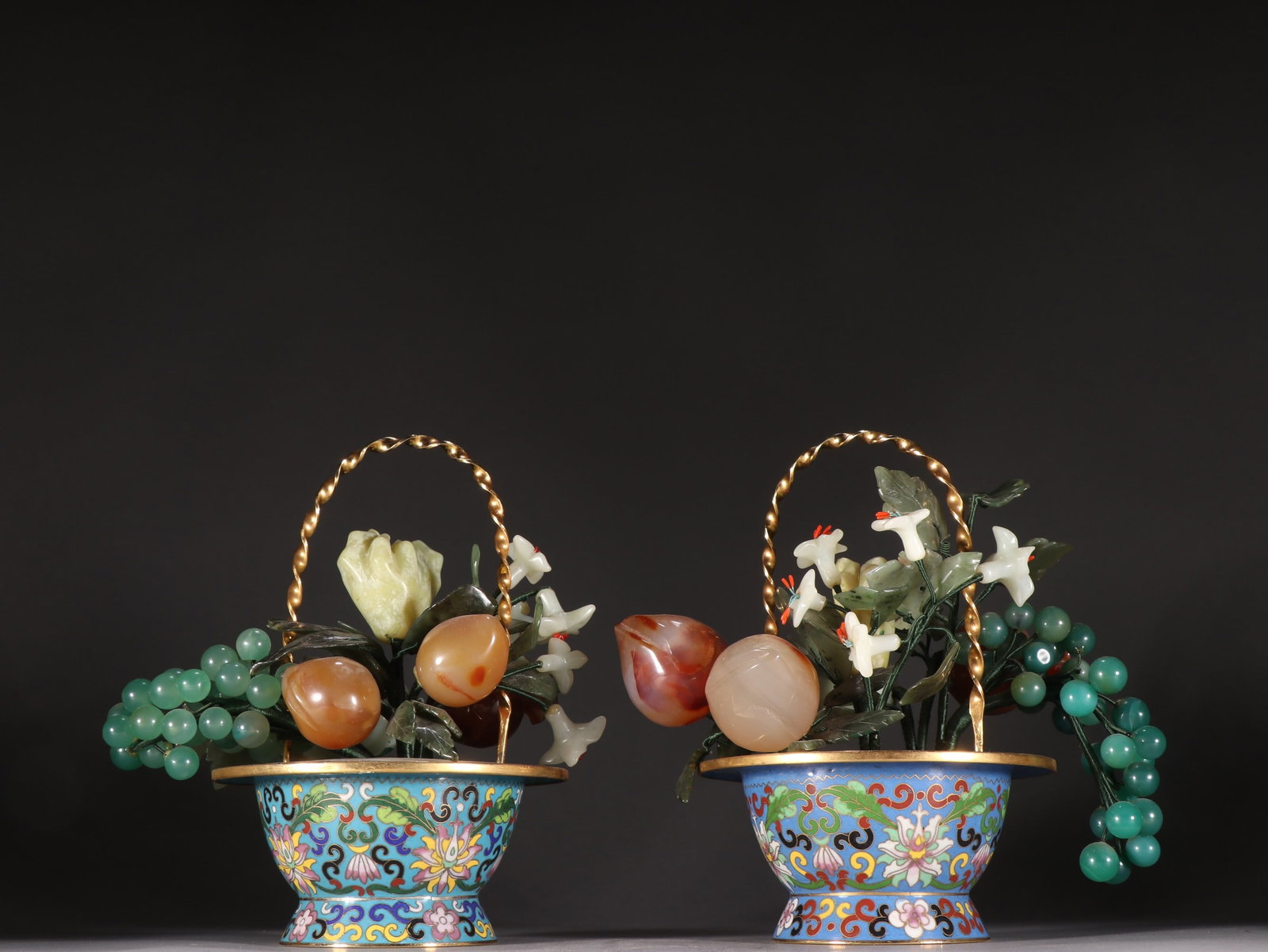 A pair of Qing Dynasty gilt copper cloisonne inlaid with a hundred treasures bonsai (1 of 9)