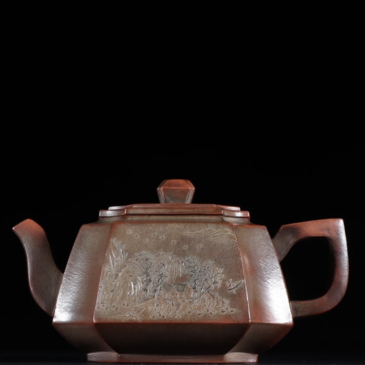 A finely crafted clay-painted square Japanese-style Yixing teapot (1 of 9)