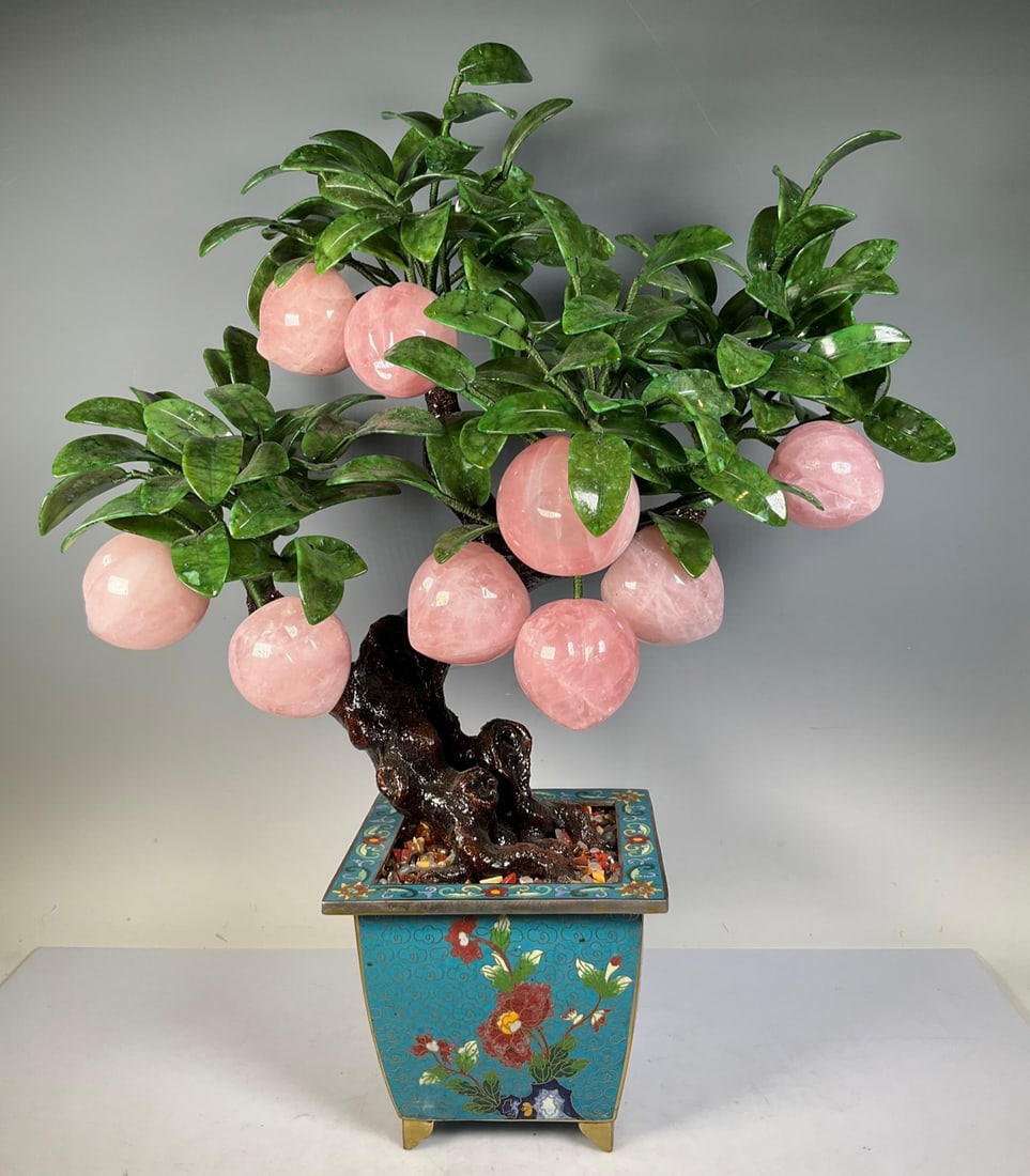 A beautiful period cloisonne jade bonsai from the Yuanhu period, Nine Peach and Longevity Peach (1 of 7)