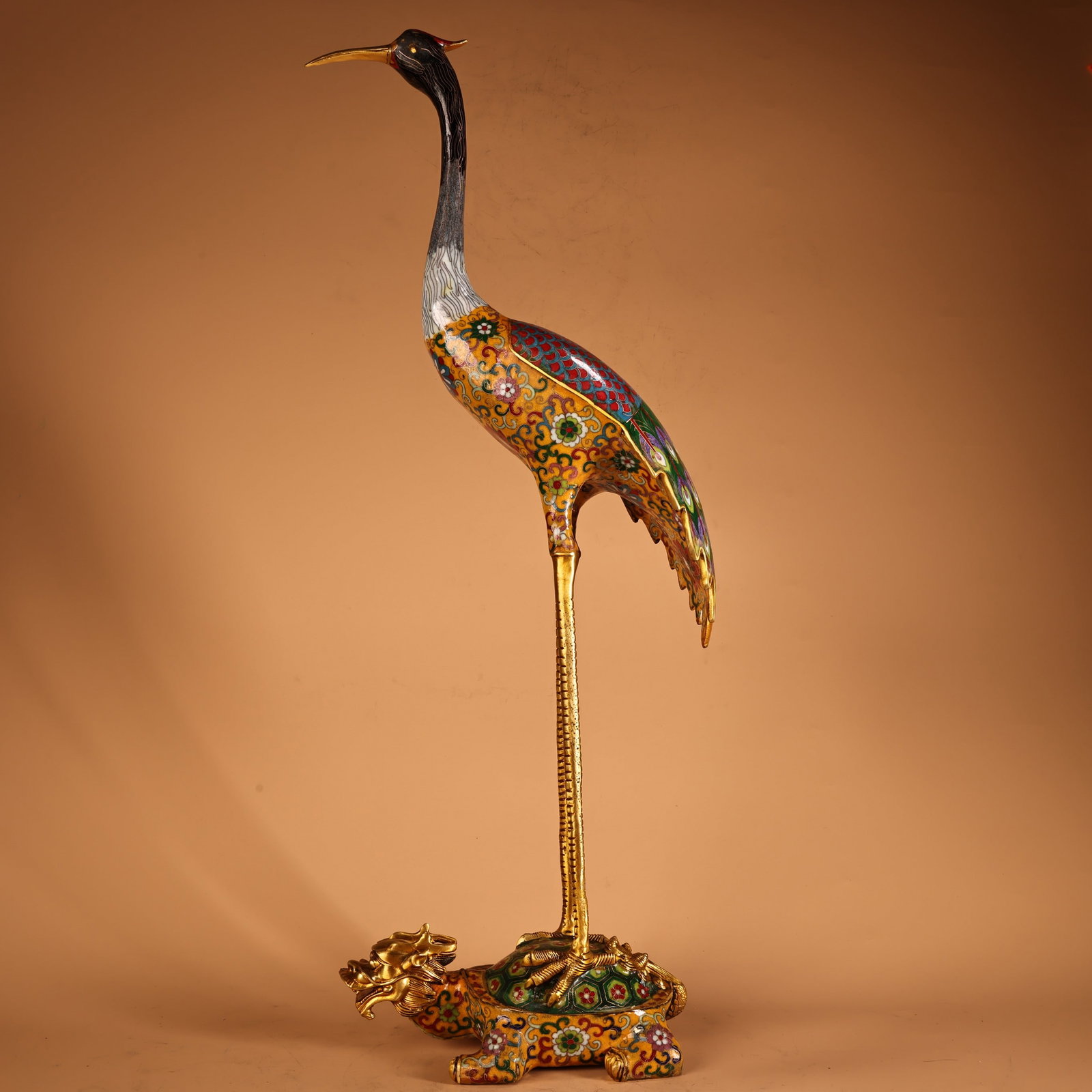 A beautifully crafted copper-inlaid cloisonne enamel with a cloisonne tortoise crane (1 of 11)