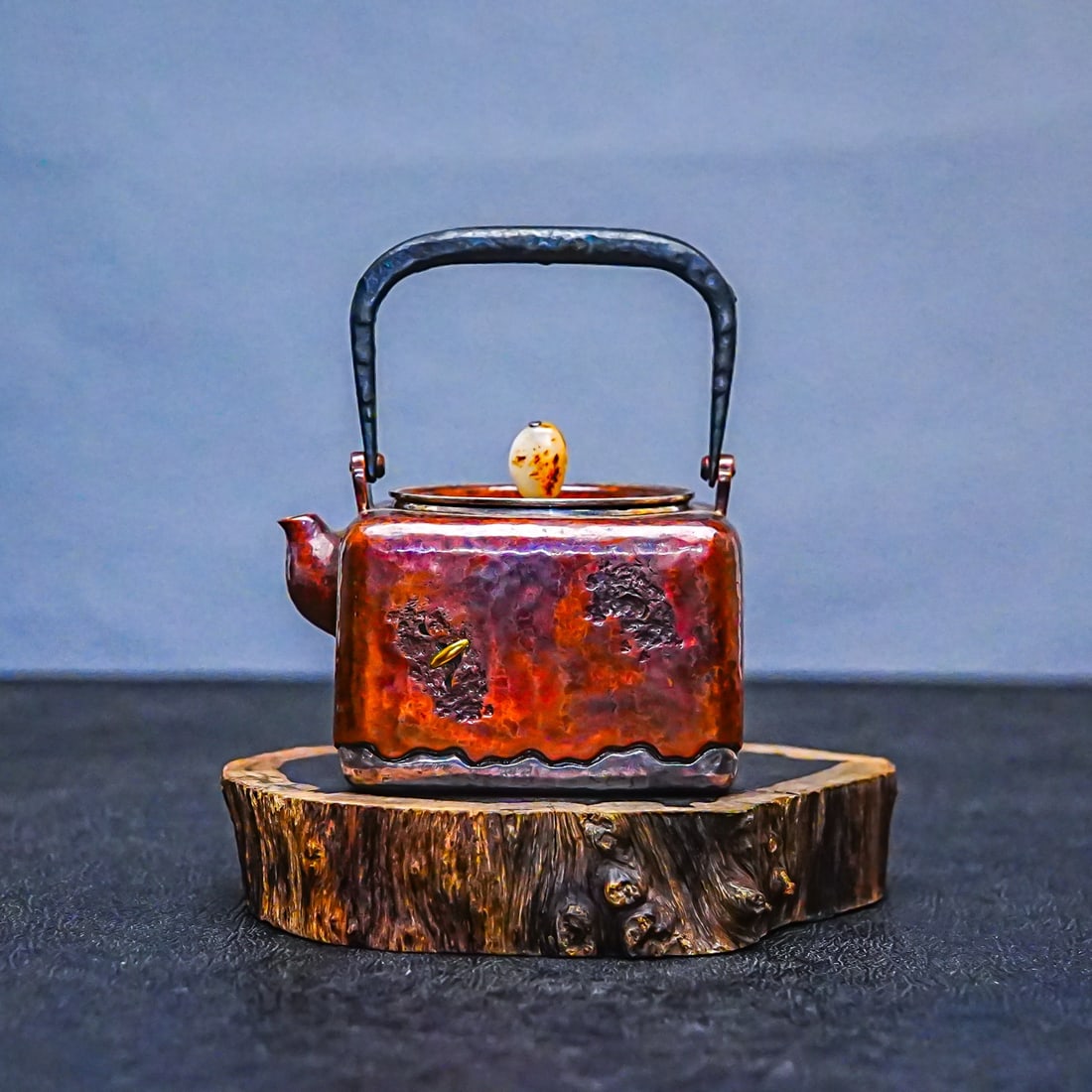 A beautifully crafted square copper-clad silver teapot (1 of 6)
