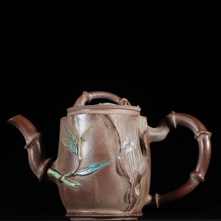 A finely crafted purple clay teapot with painted bamboo charm (1 of 9)