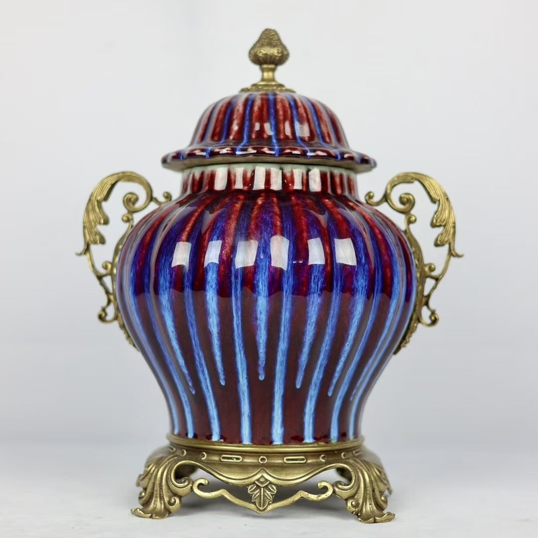A finely crafted kiln-style cross-glazed double-handled general jar with copper lace (1 of 9)