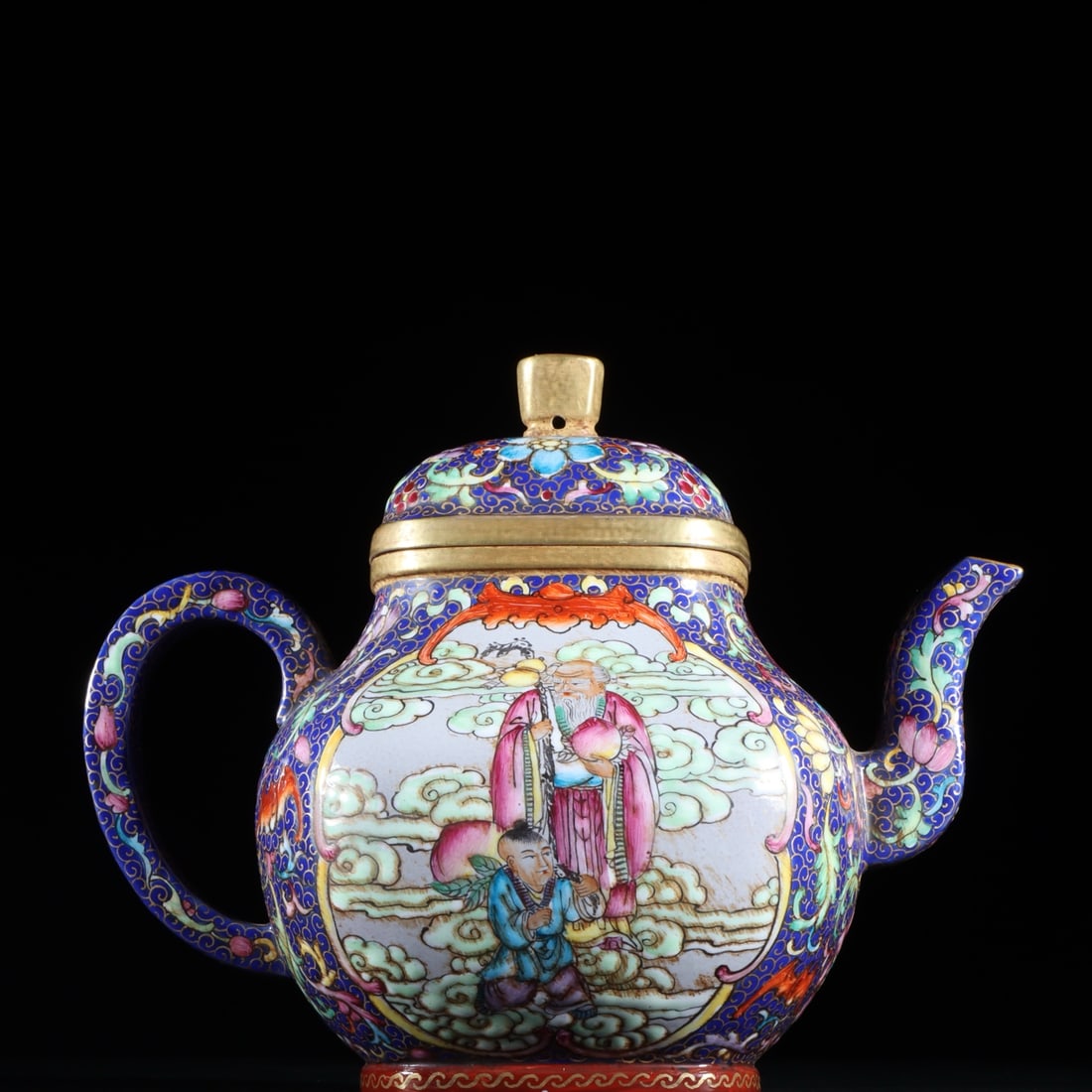 A beautifully crafted enamel teapot with square double-sided windows and purple clay teapot (1 of 9)