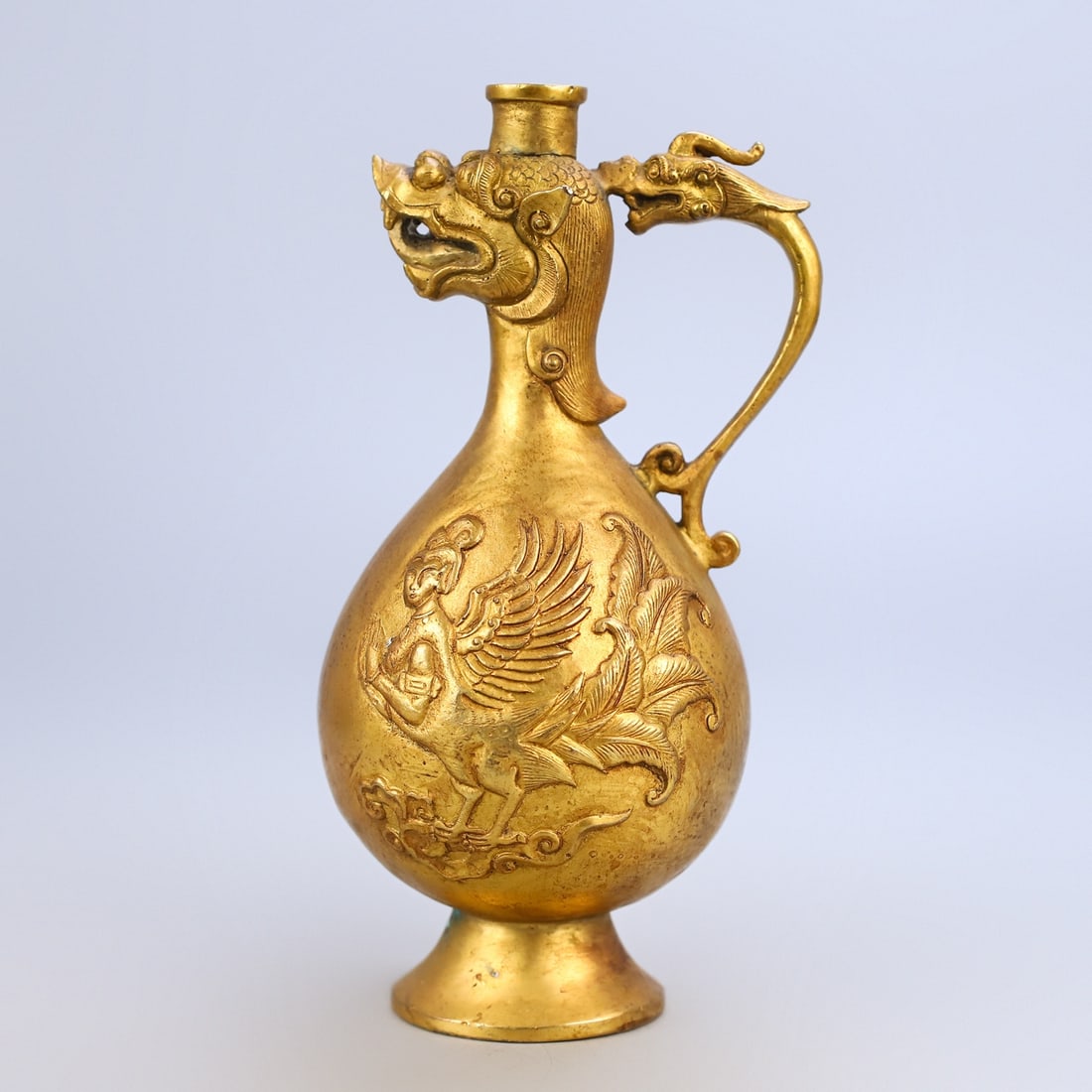 A beautifully crafted copper gilt dragon and phoenix wine pot (1 of 8)