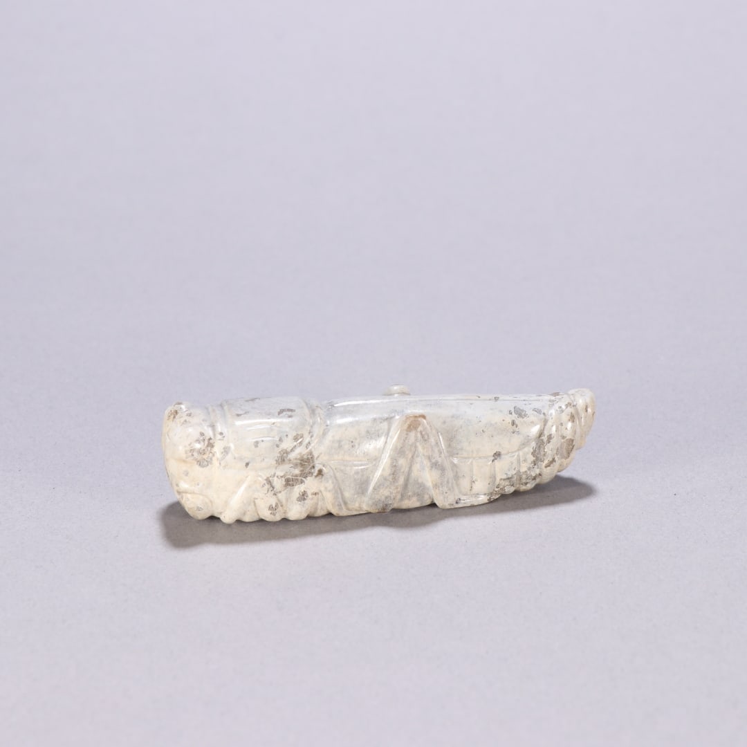 A fine Hetian jade grasshopper carving: Exquisite Hetian jade grasshopper carving Size: H:2cm W: 8.1cm W: 0.0671kg Size: H:2cm W: 8.1cm W: 0.0671kg (The Dimensions Of All Batches Are Manually Measured.If You Need More Detailed Information,