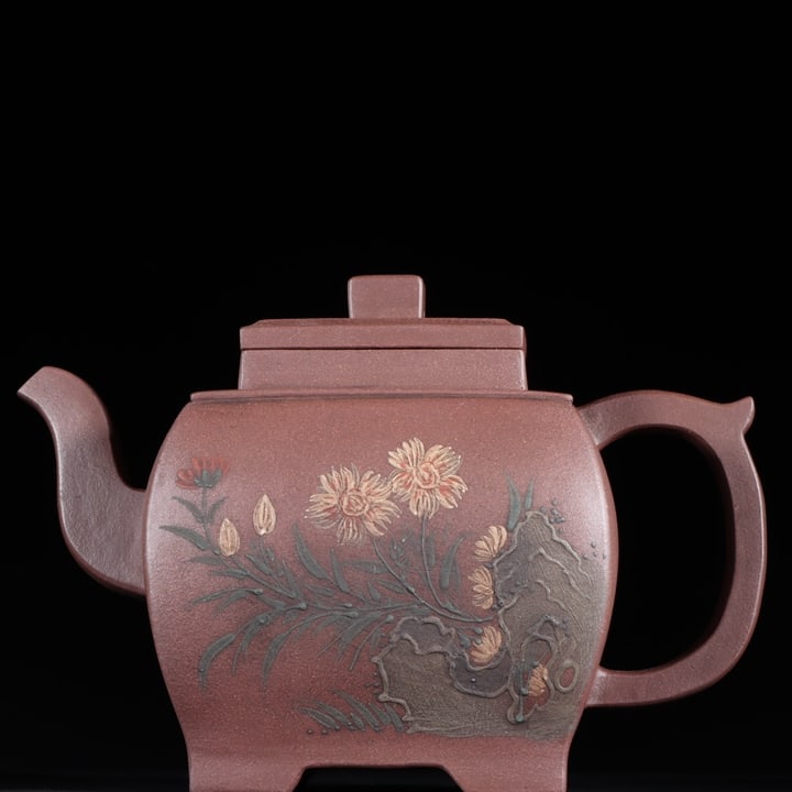 A beautifully painted four-sided palace lantern purple clay teapot (1 of 9)