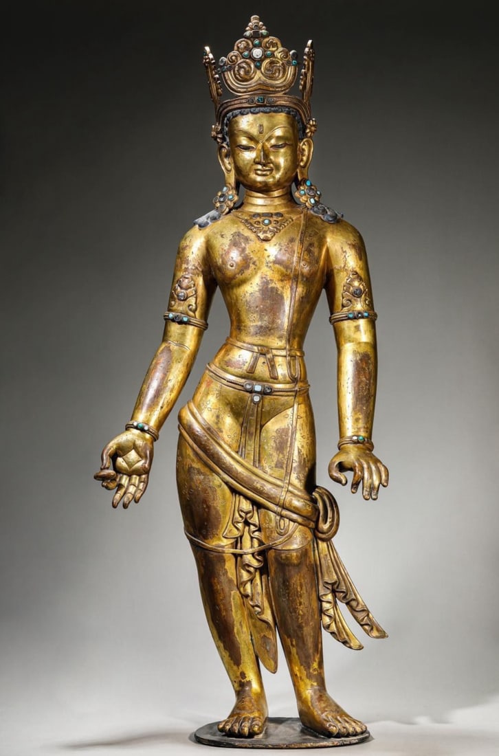 A gilded Bodhisattva from the Ming Dynasty: The gilded Bodhisattva from the Ming Dynasty Size: H: 100cm Size: H: 100cm (The Dimensions Of All Batches Are Manually Measured.If You Need More Detailed Information, Please Contact Our Customer Servi
