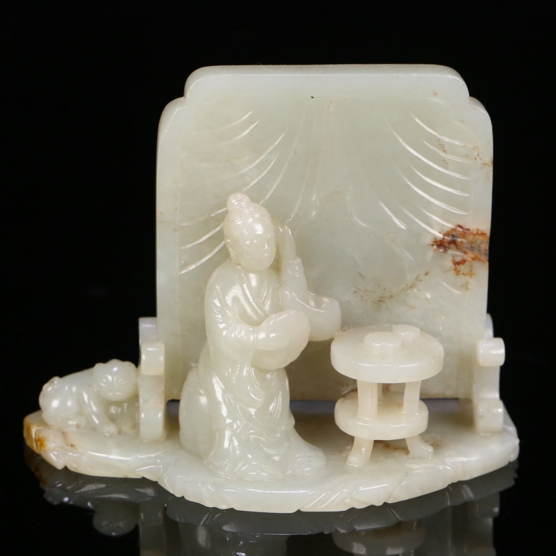 A Qing Dynasty Hetian jade figurine with a character story: A Qing Dynasty Hetian jade figurine with character stories Size:9.2x4.4x7.3 cm W: 0.1718 kg Size:9.2x4.4x7.3 cm W: 0.1718 kg (The Dimensions Of All Batches Are Manually Measured.If You Need More Detai
