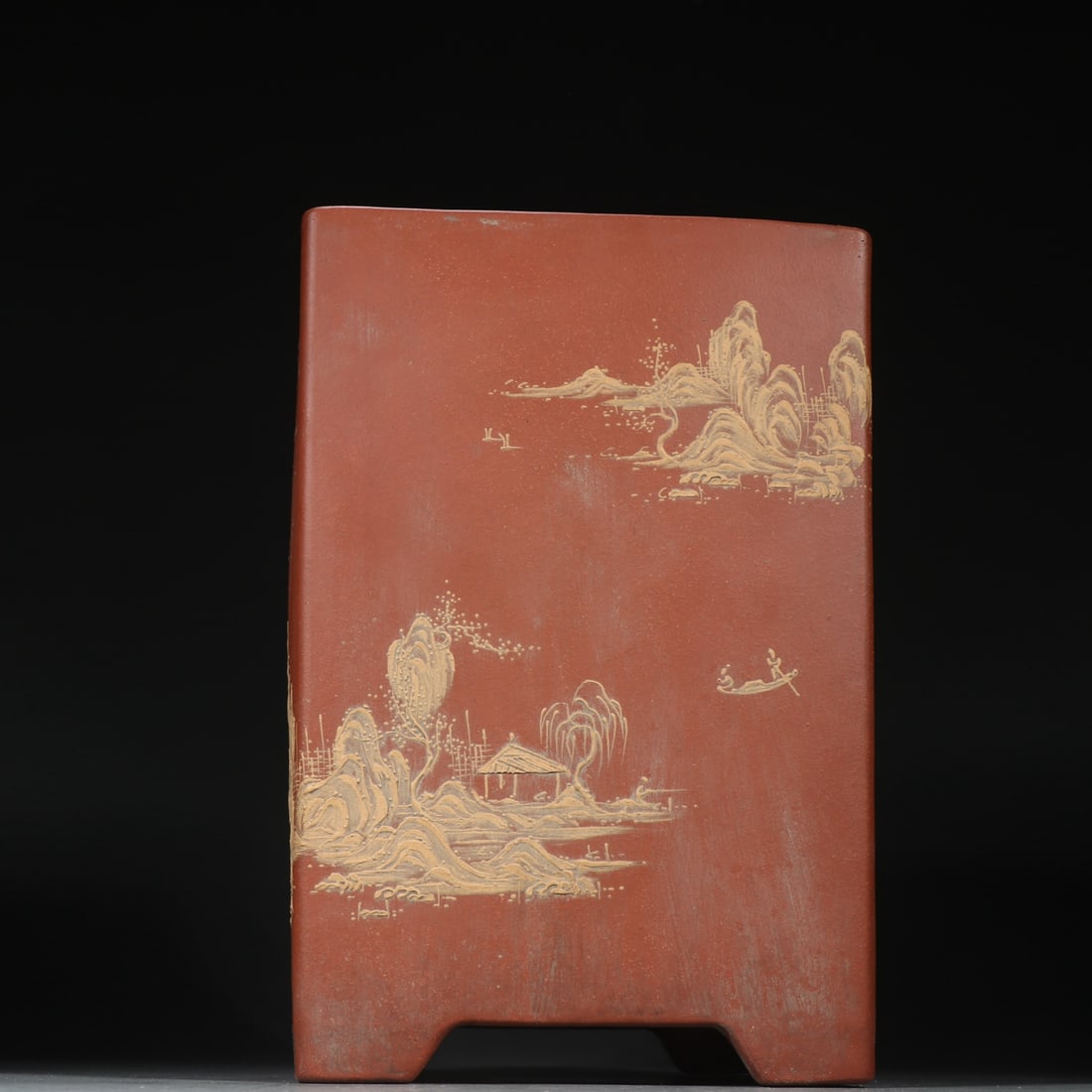 A Qing Dynasty flowerpot by Yang Jiyuan, painted with old vermilion clay and mountain scenery at the (1 of 9)