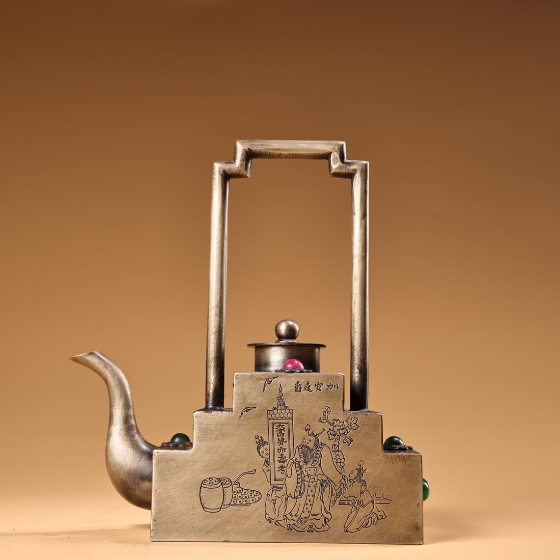 A fine pure copper stainless steel wine flask inlaid with gemstones: A finely crafted pure copper stainless steel wine pot set with gemstones Size: H:15cm W: 14 cm W: 0.52 kg Size: H:15cm W: 14 cm W: 0.52 kg (The Dimensions Of All Batches Are Manually Measured.If You N